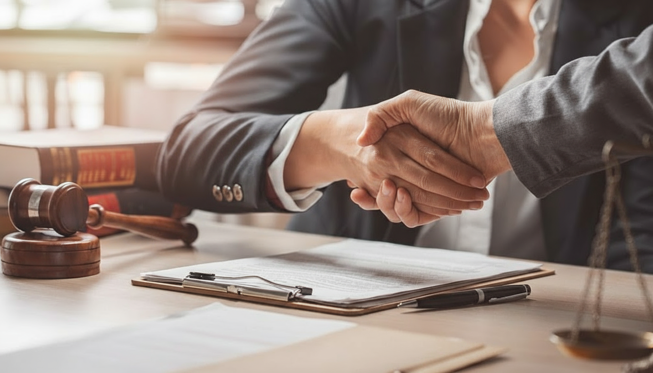 rofessional mediation session in Columbus, Ohio, with two parties reaching an agreement with the help of a neutral mediator.