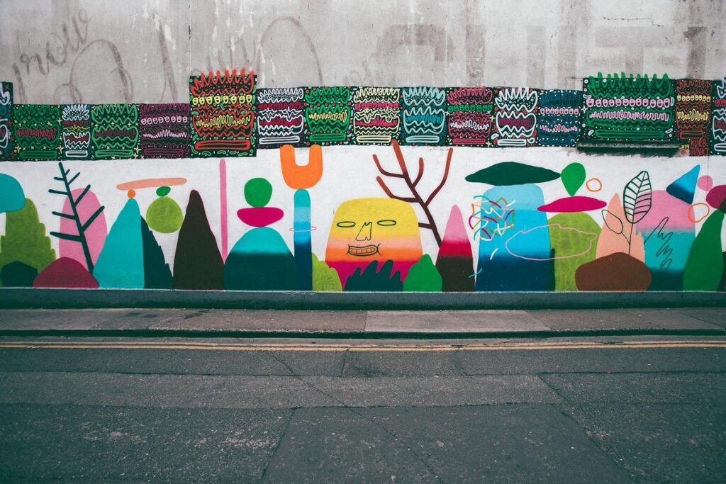 Colorful mural showcasing artistic urban street art in Dublin, Ireland.